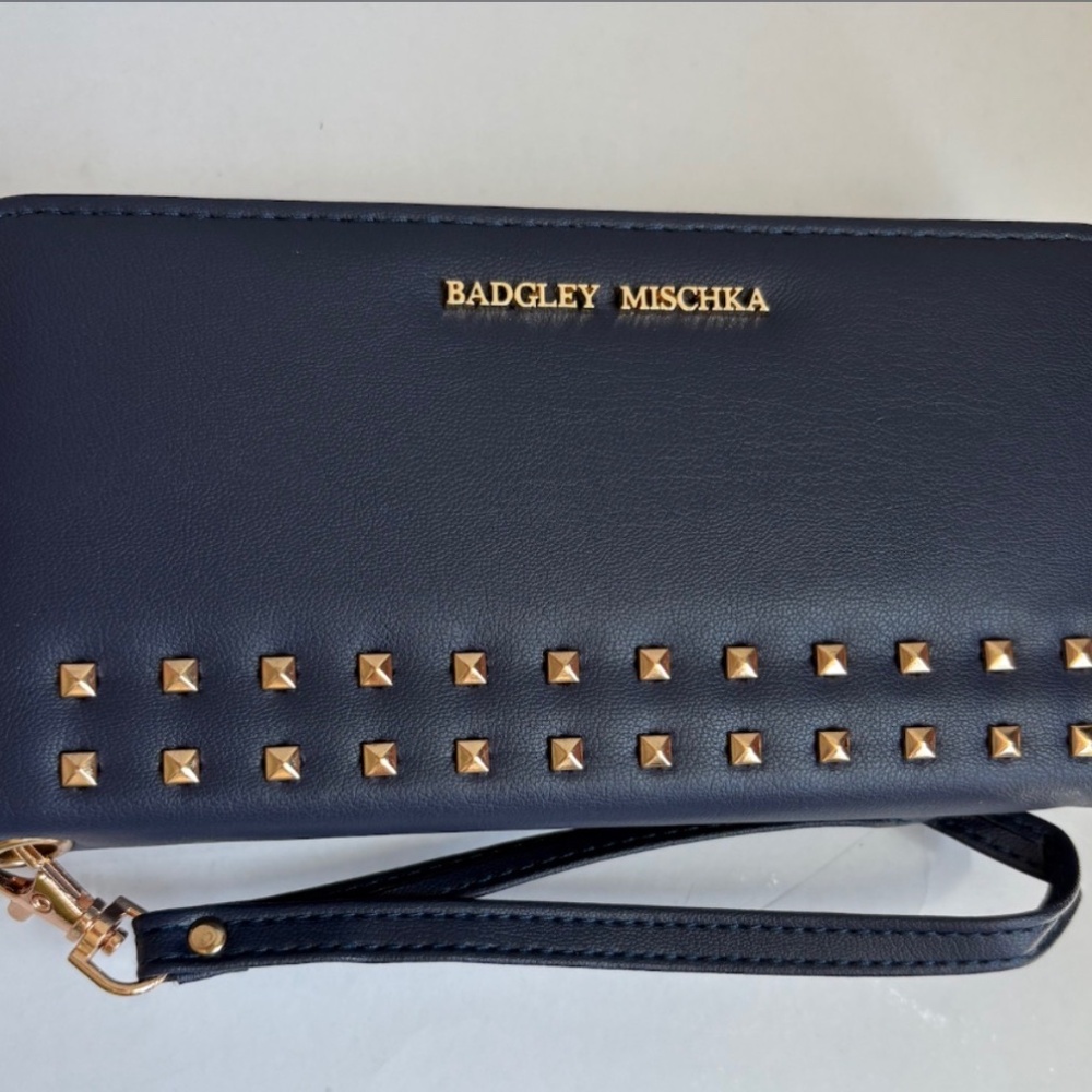 Badgley Mischka Navy Long Studded Wallet
